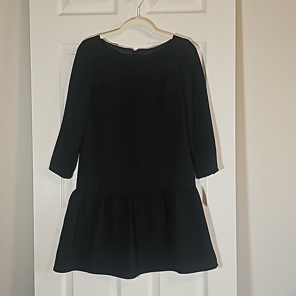 Jcrew Black Lined Peplum 3/4 Sleeve Drop Waist Dress Size 2